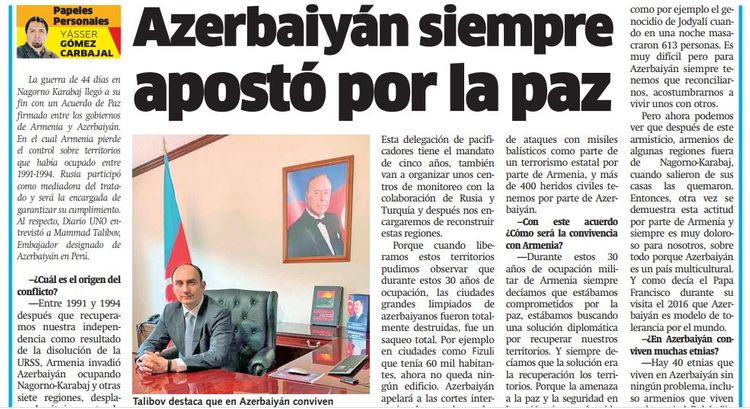 Ermənistanın Azərbaycana qarşı təcavüzünün tarixi PERU MƏTBUATINDA