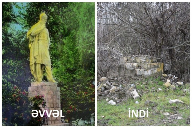 Məhəmməd Füzulinin Fuzuli şəhərinin mərkəzindəki heykəlinin qalıqları tapılıb - FOTOLAR  - VİDEO 