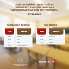 “Abituriyentlər üçün dərs vaxtı”nın sabaha olan cədvəli açıqlanıb