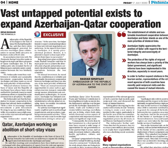 Qətərdəki səfirimiz erməni təxribatı ilə bağlı yerli qəzetə müsahibə verib