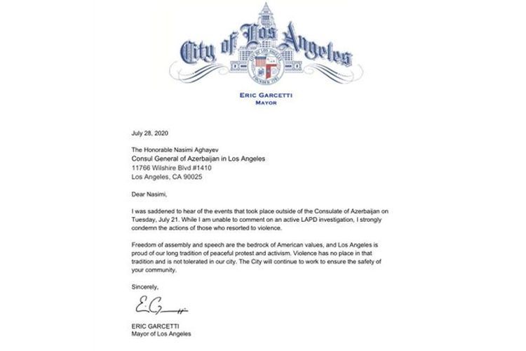 Los Anceles meri azərbaycanlılara qarşı baş verən hücumları pislədi