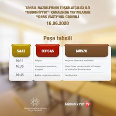 "Dərs vaxtı"nın sabaha olan CƏDVƏLİ