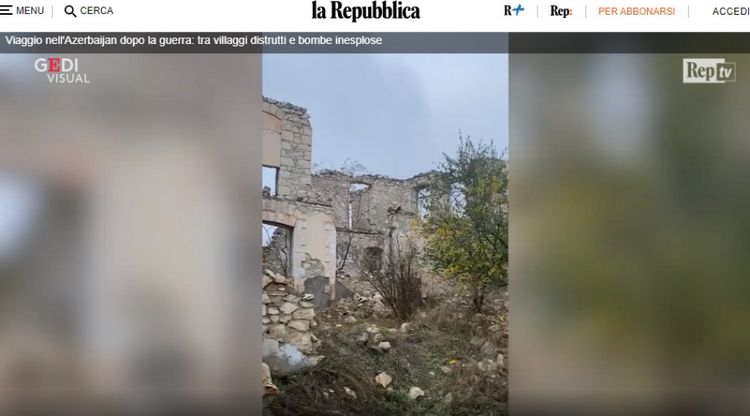Ermənilərin Füzulidəki vəhşilikləri İtaliya mətbuatında: "Burada hər şey dağıdılıb”