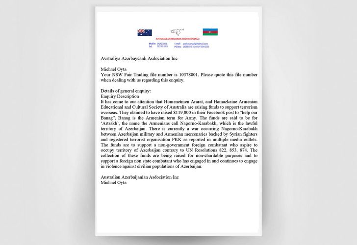 Erməni terrorizmini dəstəkləyən qurumlarla bağlı təhlükəsizlik orqanlarına MÜRACİƏT