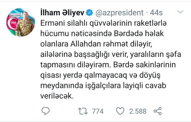 "Bərdə sakinlərinin qisası yerdə qalmayacaq" - İlham Əliyev