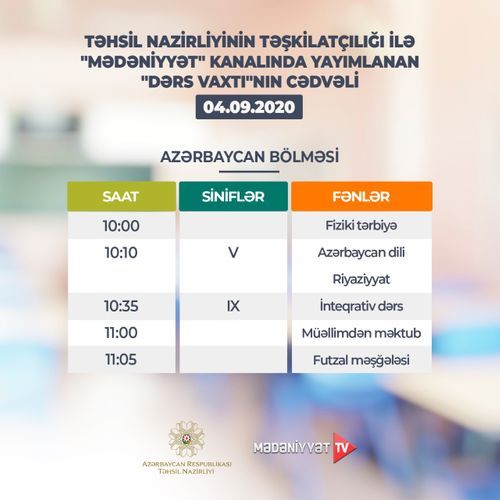 “Dərs vaxtı”nın sabaha olan CƏDVƏLİ