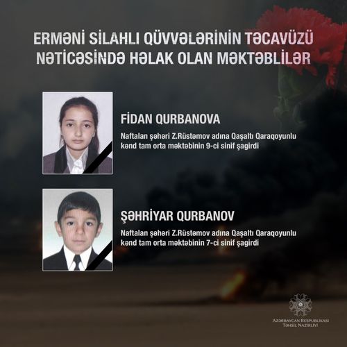 Erməni silahlı qüvvələrinin təcavüzü nəticəsində həlak olan məktəblilərimiz  - FOTO