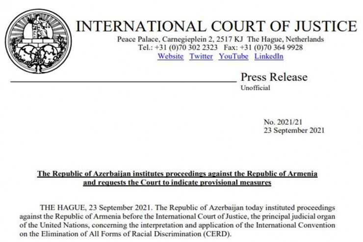 Azərbaycan Beynəlxalq Ədalət Məhkəməsində  Ermənistana qarşı iddia qaldırdı 