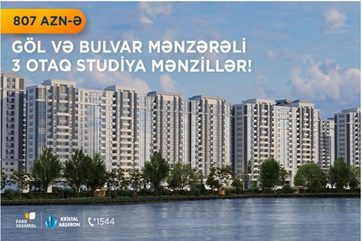 ® Aylıq 807 AZN-ə göl və bulvar mənzərəli 3 otaq studiya mənzillər!