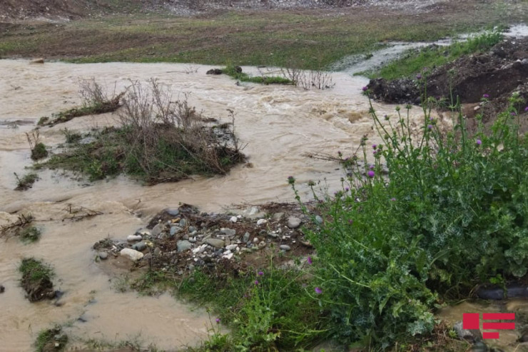 Azərbaycanda içində sərnişin olan  maşını sel apardı 
