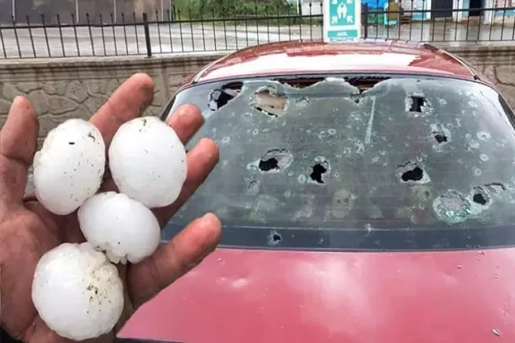 Göygölə güclü yağışdan sonra DOLU DÜŞDÜ 