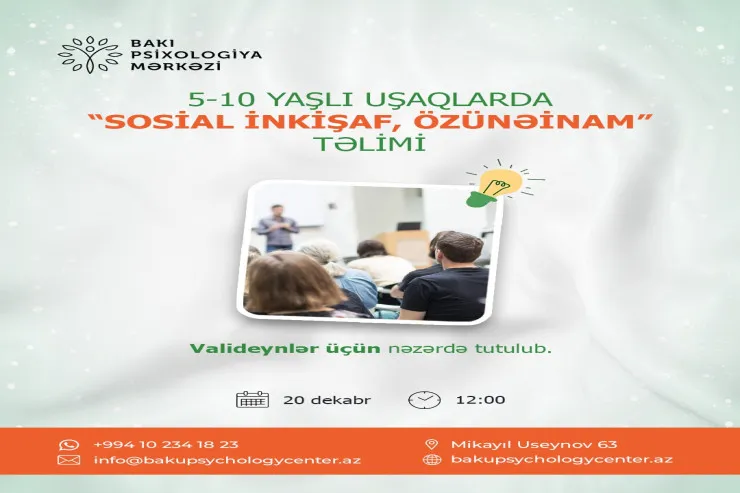 “Rənglə, sevinc yarat” master-klası, “5-10 yaşlı uşaqlarda sosial inkişaf və özünəinam” təlimi keçiriləcək