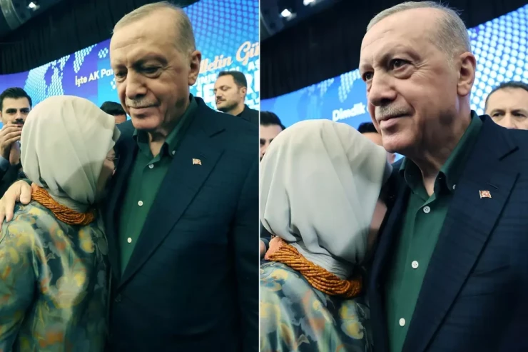 Əminə Ərdoğan başını prezidentin çiyninə qoyub ağladı
