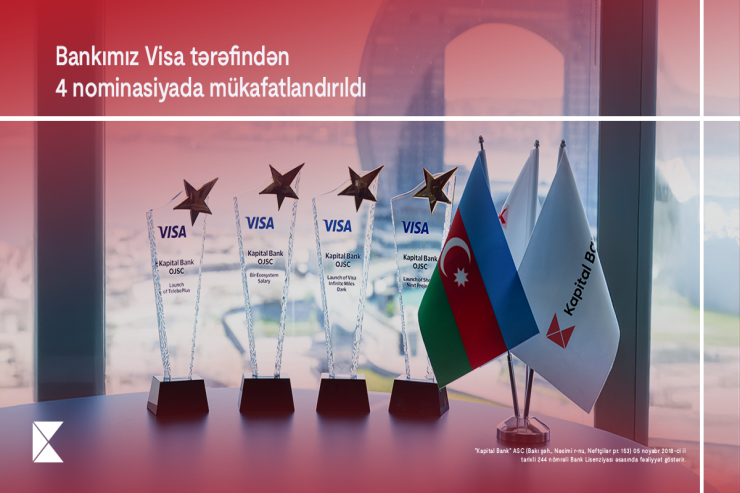 Kapital Bank rəqəmsal ödəmələrdə dünya lideri olan Visa şirkəti tərəfindən 4 mükafata layiq görüldü