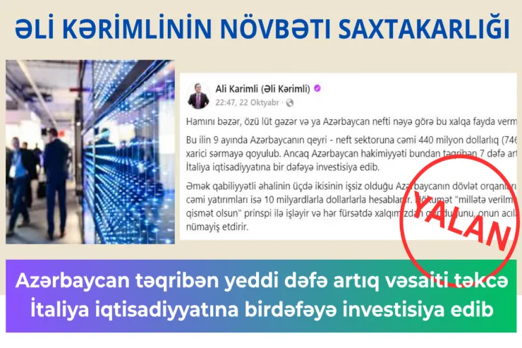 Əli Kərimlinin növbəti saxtakarlığı:  “Azərbaycan təqribən yeddi dəfə artıq vəsaiti təkcə İtaliya iqtisadiyyatına birdəfəyə investisiya edib”