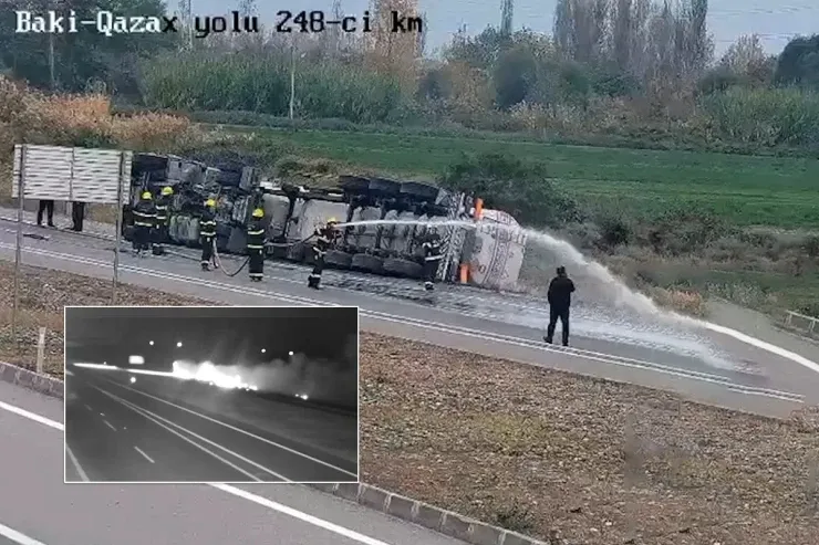Bakı-Qazax yolunda yanacaq daşıyan  maşın aşdı - HADİSƏ ANI 