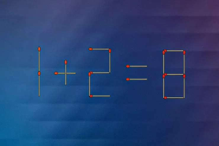1+2=8 tənliyinin həlli üçün bir kibriti sürüşdürmək  lazımdır: sadə TEST