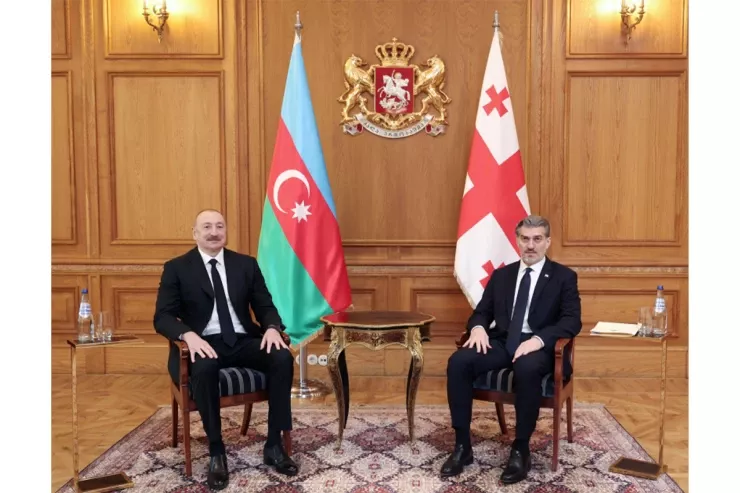 İlham Əliyev Gürcüstanın prezidenti və baş naziri ilə görüşdü