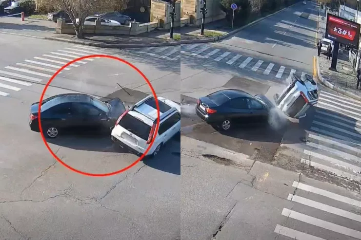 Qırmızıda gözləməyən sürücü "cip"i aşırtdı - HADİSƏ ANI 