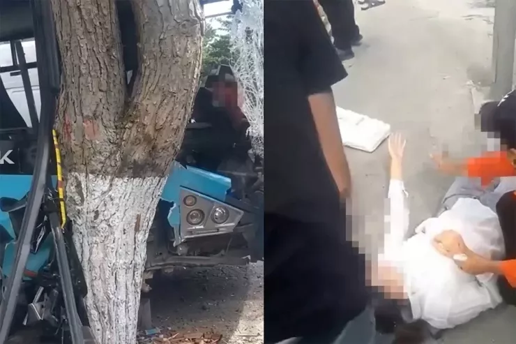 Bakıda avtobus ağaca çırpıldı:  11 yaralı - VİDEO 