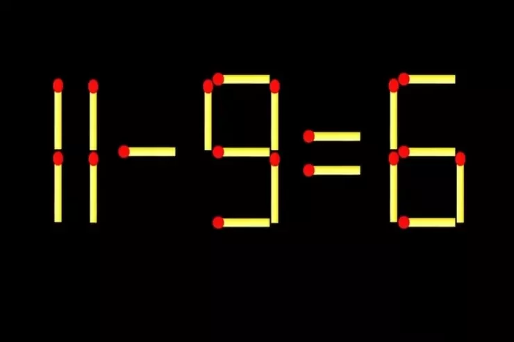 Əlaçılar üçün tələ:  11 – 9 = 6-nı 5 saniyədə yalnız bir kibrit çöpü ilə  düzəldin