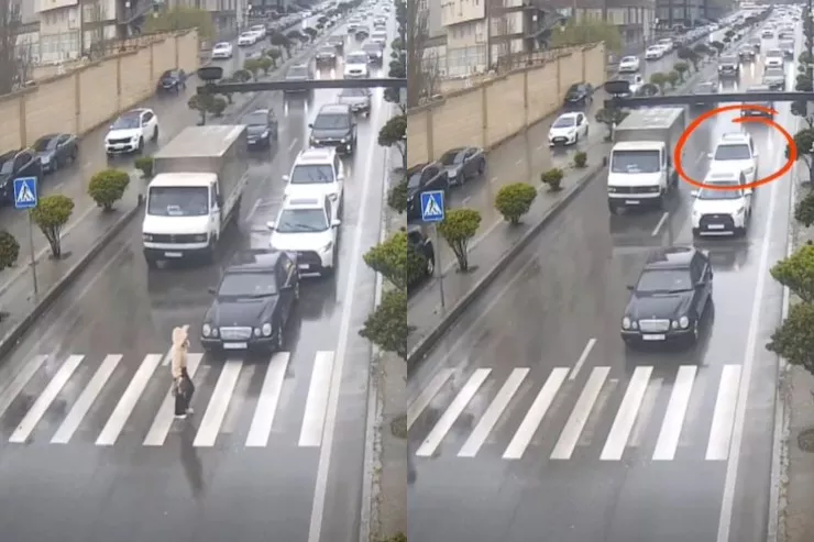 Piyadaya yol verən  avtomobili peşman etdilər - Yağışlı havada QƏZA ANI 
