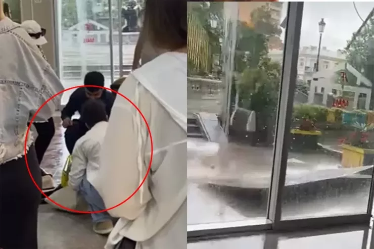 Bakıda güclü doluya görə  üzlük qopub qadının üstünə düşdü