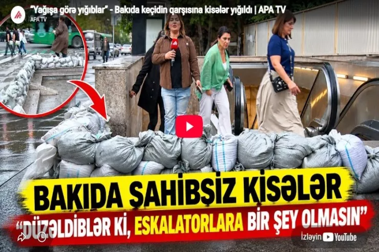 Bakıda keçidin qarşısına kisələr yığıldı -VİDEO 