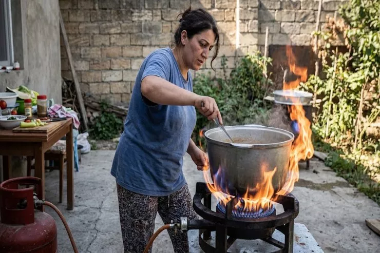 Cəlilabadda yemək bişirən  qadın yandı