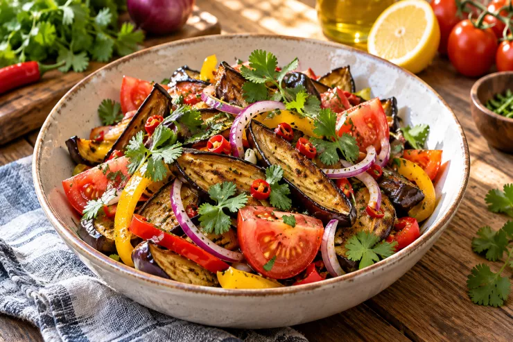 Sobada bişmiş  badımcan və tərəvəz   salatı  RESEPTİ 